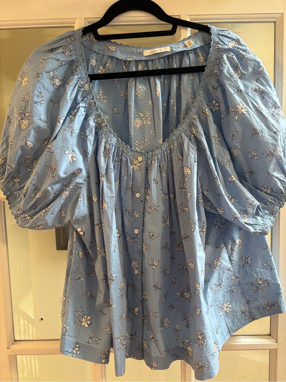 Doen Light Blue “Tennessee” Floral Peasant Top - Picture 2 of 5